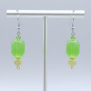 Green Aventurine Barrel Bead Pierced Earrings